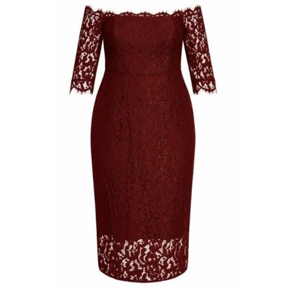 City Chic Dresses & Skirts - City Chic Love Lace Off Shoulder Sheath Dress Size 20 In Bordeaux